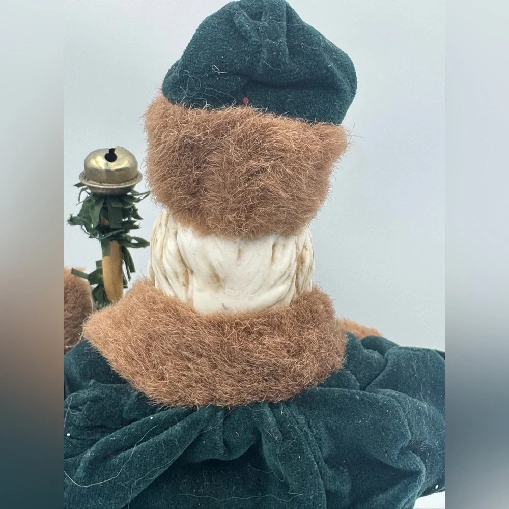 Vintage Victorian Santa Tree Topper Figure Red‎ Green Fur Trim Ceramic Face